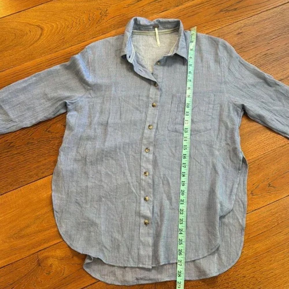 Free People Thats a Wrap Shirt in Chambray Combo Blue - Picture 14 of 14